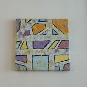 Abstract Geometric Canvas Art in Purple and Yellow Square Handmade Easy Hang